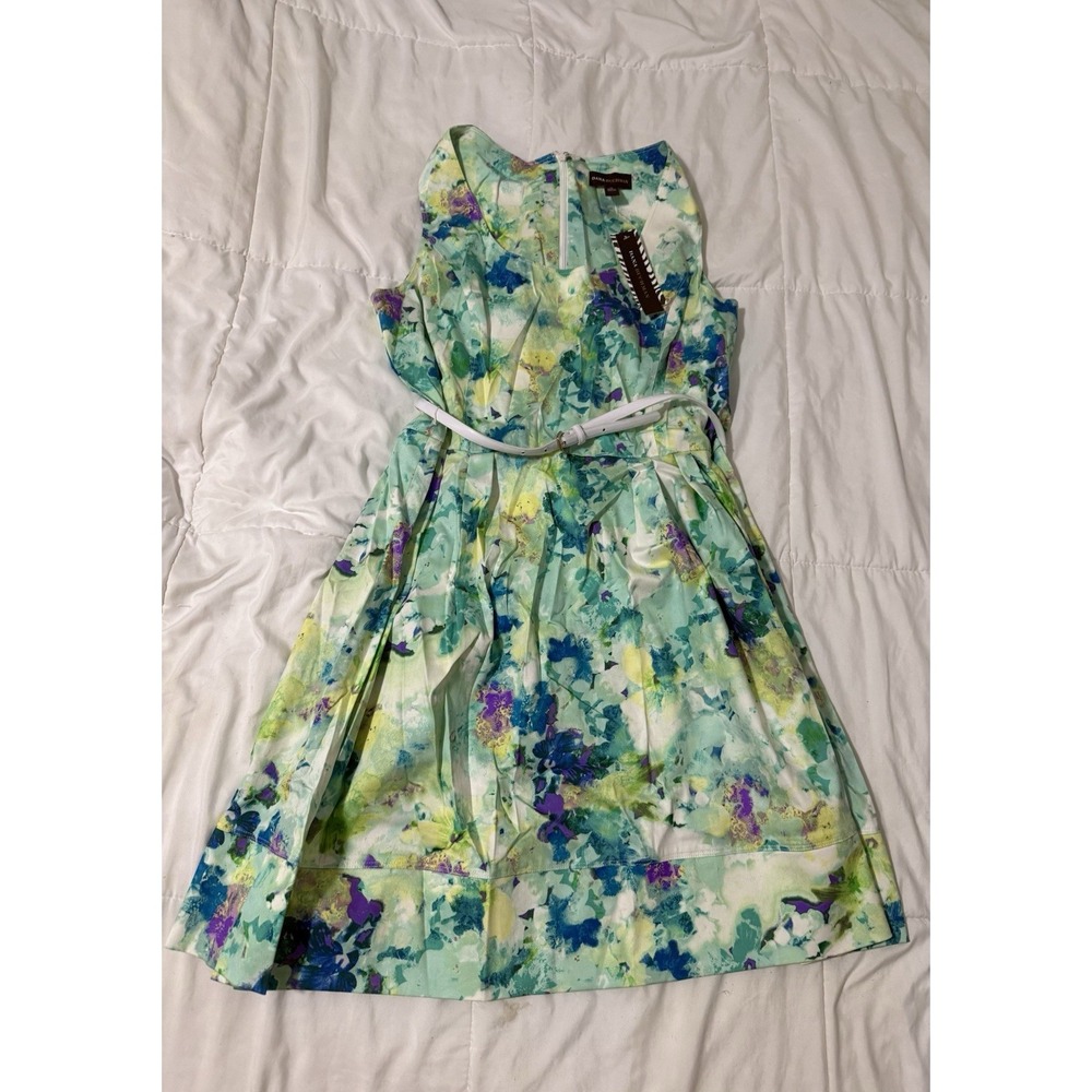 Dana Buchanan NWT Women's Size 16 A-Line Dress Knee Length Blue Multi
